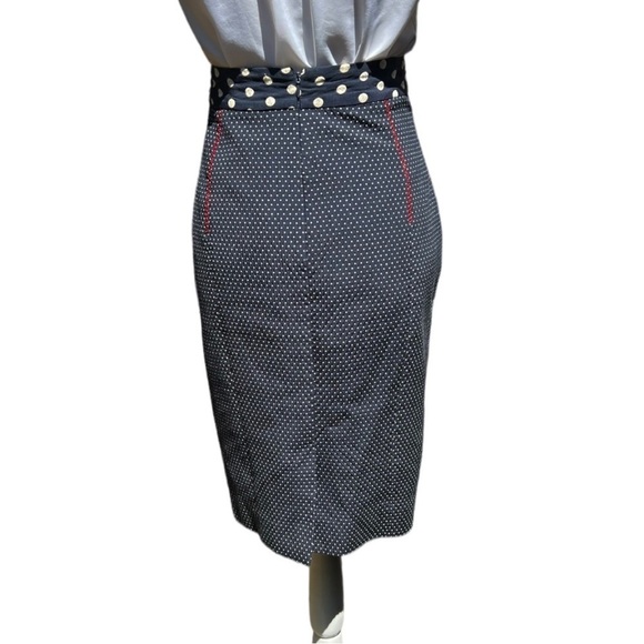 Yoana Baraschi Retro Navy Polka Dot Pin-up Style Pencil Skirt Size 6 - Picture 6 of 9